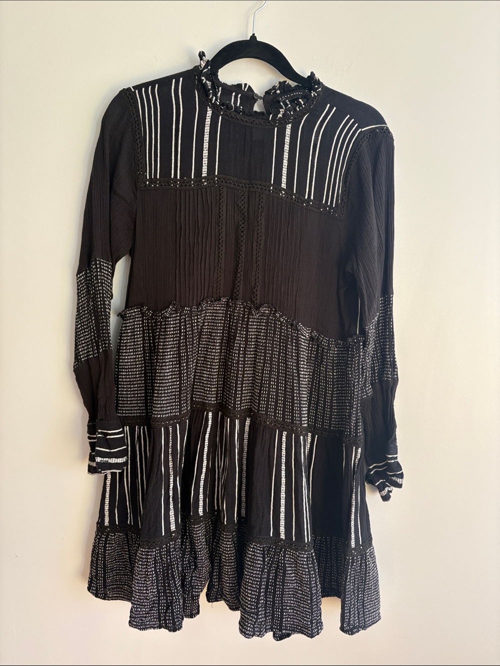 Zara Black & White Long Sleeve Tiered Ruffle Dress